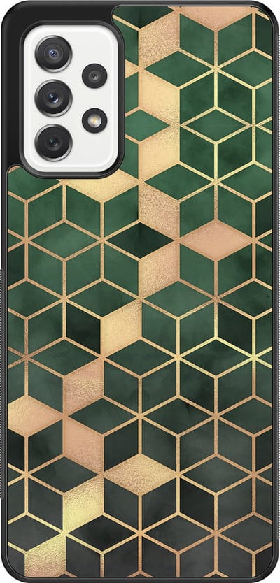 Leuke Telefoonhoesjes - Hoesje geschikt voor Samsung Galaxy A52 5G - Groen kubus - Backcover zwart - Print / Illustratie - Groen