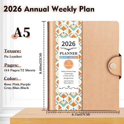 Famanu – Academische agenda 2026 A5 12 maanden met spiraal boekgesp binnenvak en roze kaft