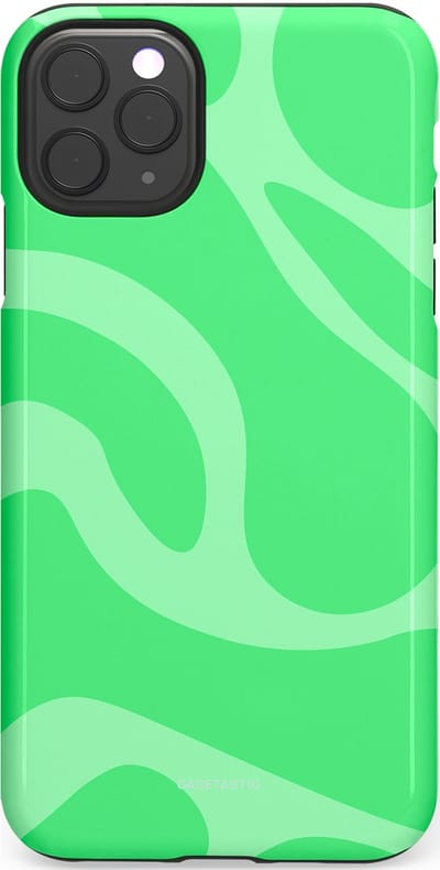 Casetastic hoesje geschikt voor Apple iPhone 11 Pro Max - Dubbellaagse bescherming - Limoen Groene Vloeiende Golven - Fashion Case - Groen
