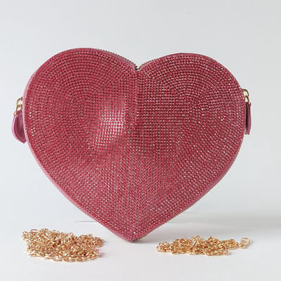 Clutch Dames - Hartvorm - Roze met Glanssteentjes - Glitter Avondtas