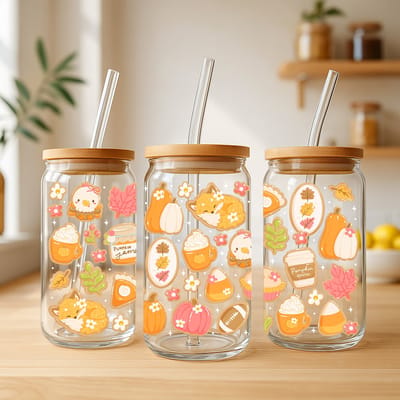 Creasowl® Fall Sugar Cookies Glazen Beker 500 ml met Deksel & Rietje – Herfst Drinkbeker – Iced Coffee Cup – Thee & Smoothie Glas – Duurzaam Cadeau voor Vrouwen en Vriendinnen