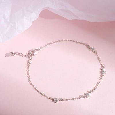 Bracelet étoile en argent sterling 925 pour femme, délicat bracelet à maillons pavés de zircons, cadeau, vente en gros white