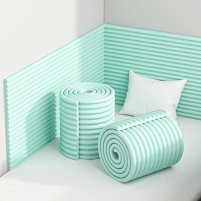 Hoofdeindepanelen - Wandvulling gestoffeerd - Kinderkamer veilig - Zelfklevend en zacht - 199x20 cm - Grijs