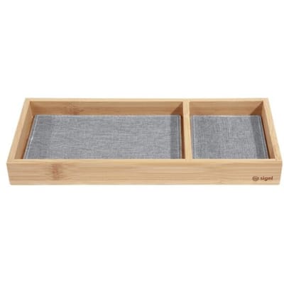 Bureau-organizer Sigel Eyestyle, rechthoekig, 2 vakken, textielinzet van gerecycled PET, lichtgrijs/zwart, B 245 x D 109 x H 25 mm, bamboehout
