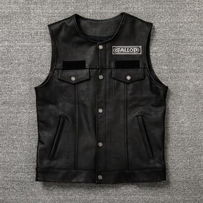 Nieuwe Matte Achterkant Geborduurde Koeienhuid Vest Echt Leer Jas Mannen Mouwloos Vest Kort Knap Motorpak M black