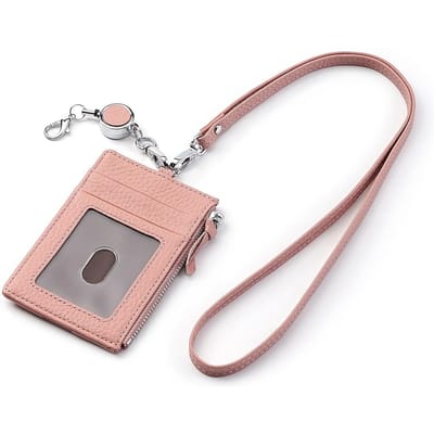 Leren RFID-blokkerende ID-badgehouder Portemonnee met Rits Kaarthouder met Afneembaar Nekkoord Creditcardtasje Nekhangend beige