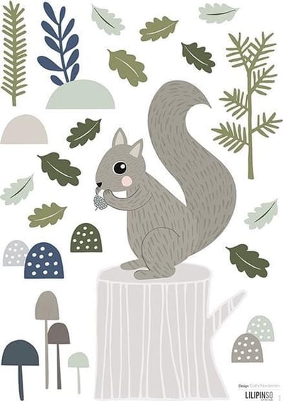 LILIPINSO S1140, Vinyl, Wit, Dierenpatroon, Eekhoorn, Mat, Muur