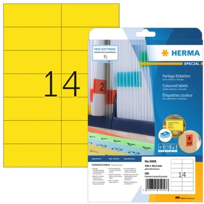 Herma etiketten geel 105x42,3 20 vel DIN A4 280 stuks 5058