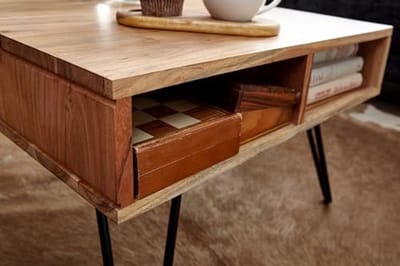 Salontafel - Houten tafel - Woonkamer meubel - Massief hout - 60x60x40 cm - Bruin zwart