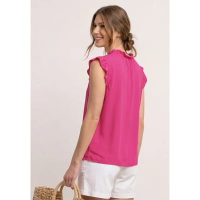 Blousetop met gespleten hals en ruches