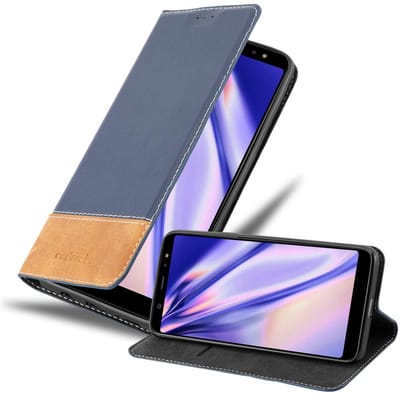 Cadorabo Hoesje geschikt voor Samsung Galaxy A6 PLUS 2018 in DONKERBLAUW BRUIN - Beschermhoes met magnetische sluiting, standfunctie en kaartvakje Book Case Cover Etui