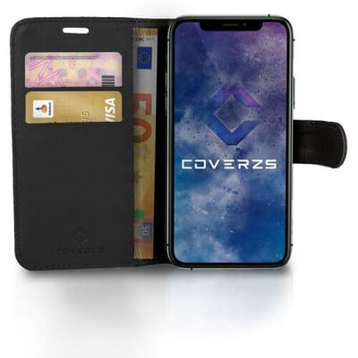 Coverzs bookcase geschikt voor Samsung Galaxy A72 hoesje bookcase - Zwart - Leer hoesje boek geschikt voor Samsung Galaxy A72 - Leren bookcase hoes geschikt voor Samsung Galaxy A72 hoesje met pasjeshouder - telefoonhoesje met ruimte voor pasjes
