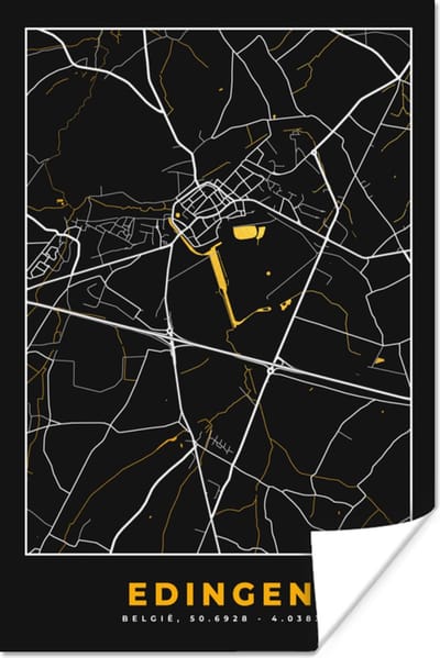Poster Kaart - Edingen - Goud - Plattegrond - Stadskaart - 120x180 cm XXL
