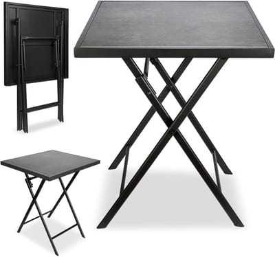 Tuintafel - Bijzettafel Klaptafel - Buiten Zitten - Weerbestendig Metaal - 58 x 58 cm - Grijs Steenlook