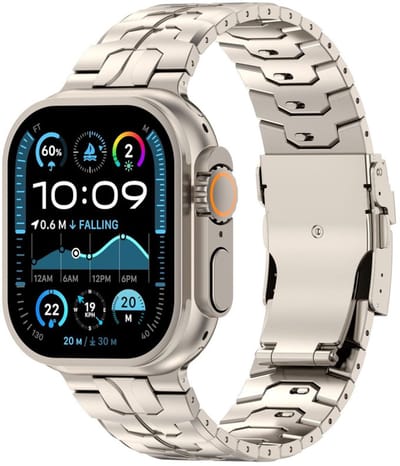 Titanium bandje - geschikt voor Apple Watch 1/2/3/4/5/6/7/8/9/10/11/ SE (1,2,3) met maat 38 mm / 40 mm / 41 mm en 42 mm (Watch 10/11) - luxe schakelband met vlindersluiting - titanium