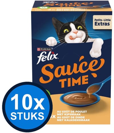 10x Felix - Sauce Time Kip & Kalkoen - Kattenvoer Natvoer - 240 g