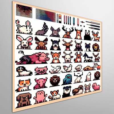 Pixel art dieren schilderij | Dieren in digitale pracht: een levendige pixelkunst creatie | Kunst - 50x50 centimeter op Dibond | Foto op Dibond