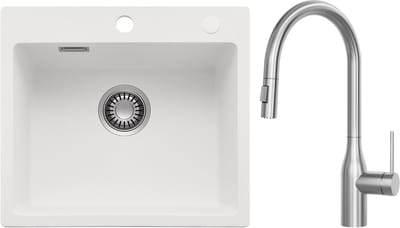 CECIPA max Granieten spoelbakken 40x45CM - Spoelbakken Keuken Wit - Spoelbak Keuken Met Kraan Keuken - Enkele spoelbakken Met sifon - waterafvoersysteem en overloopset