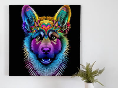Rainbow canine chaos | Rainbow Canine Chaos | Kunst - 30x30 centimeter op Canvas | Foto op Canvas