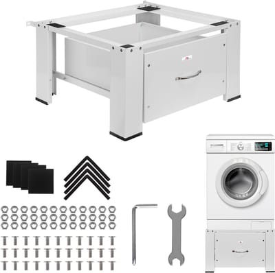Maclean - Wasmachine Verhoger - Sokkel voor wasmachine/droger met lade - Wasdrogeronderstel - max. belasting 150kg, wit, MC-117 W