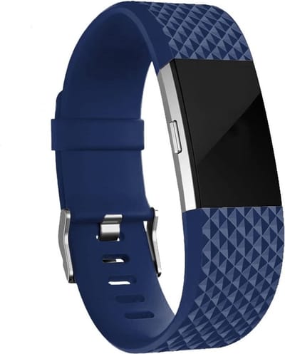 New Age Devi - Silicone band geschikt voor Fitbit Charge 2 - donkerblauw - Maat L met diamantdetails