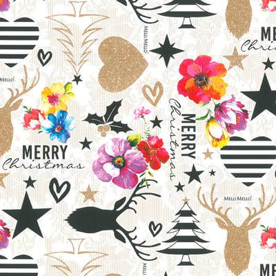 Bellatio Decorations Luxe Kerst inpakpapier - cadeaupapier - 2x rollen - wit met kleurenmix - Kitch Kerst elementen - 250 x 70 cm