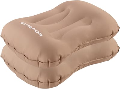 Thijox - Opblaasbaar Campingkussen Ergonomisch Design - Comfortabel en Ultralicht 73g - Perfect voor Strand, Wandelen en Trekking - 2 Stuks Kaki