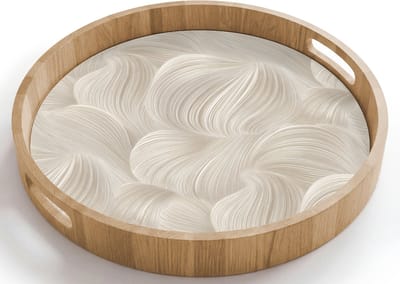 Dienblad rond 40x40 cm - Schootdienblad hout - Lijnen - Waaier - Beige - Borrelplank rechthoek - Plateau houten dienbladen
