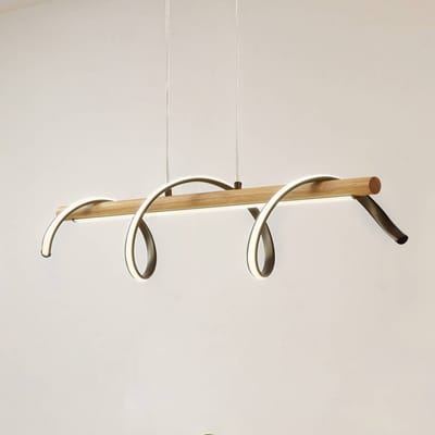 Lindby LED hanglamp Spiraali, zwart, hout, lengte 95 cm
