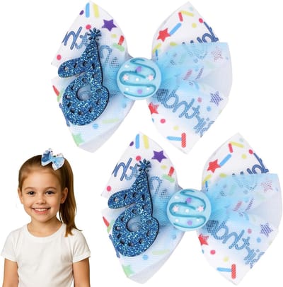 2-Pack Verjaardag Haarstrikken voor Meisjes in Aardbeirood en Blauw, Haarbanden met Sprankelende Cijfers voor Leeftijd 1-6, Cake Smash Fotoprops en Feestaccessoires