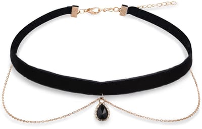 Dailygoods- Klederdrachtketting Fluwelen Design - Zwarte Choker - Halsketting met Hanger - Verstelbaar - Gelaagd - Zacht en Comfortabel