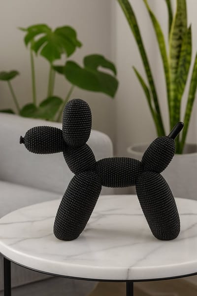 Luxe Decoratiebeeld Poedel Ballonhond – decoratie hond - Zwart Glitter – 17,5 cm – Modern Design