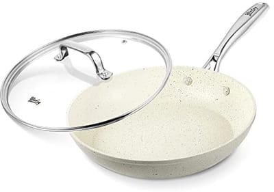8 Inch Koekenpan met Antiaanbaklaag - Witte Marmeren Koekenpan - Hittebestendig en Inductie-Compatibel