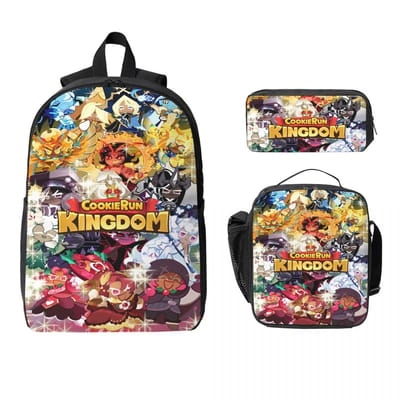 Ensemble de 3 pièces pour sac à dos Cookie Run Kingdom pour filles et garçons, sacs à crayons style anime, ensembles de cartables avec boîte à lunch pour étudiants, sacs à dos