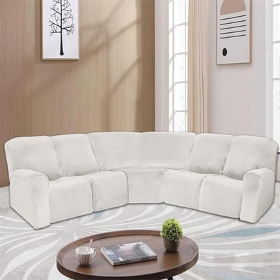 5-zits Relaxbankhoezen Stretch Velours Modulaire L-vormige Bankhoezen Voor Woonkamer Bank Meubels Beschermhoes beige