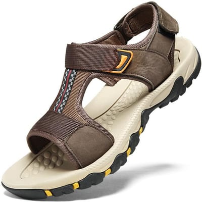 Sandalen Heren Strand Schoenen Echt Leer Zomer Gesloten Teen Casual Schoenen Antislip Platform Leren Sandalen Ademend Sport Outdoor Schoenen 47 bruin
