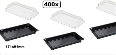 400x Sushi Tray + deksel 171x91mm - Sushi tapas snack kerst evenement festival eten