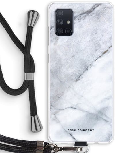 Case Company® - Hoesje met koord geschikt voor Samsung Galaxy A71 hoesje met Koord - Witte marmer - Telefoonhoesje met Zwart Koord - Bescherming aan alle Kanten en Over de Schermrand