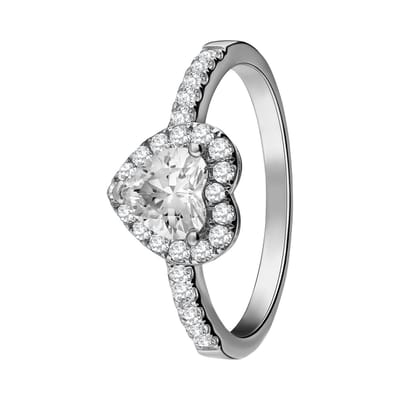 Lucardi - Dames Zilveren ring hart met zirkonia - Ring - 925 Zilver - Zilverkleurig - 20 / 63 mm