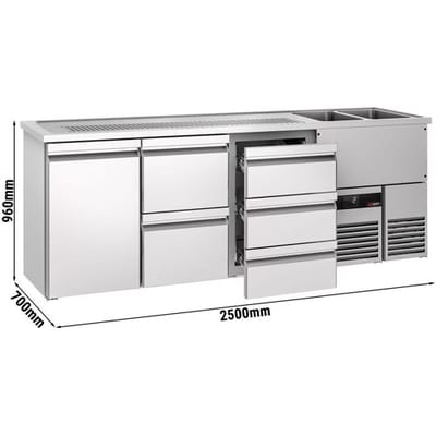 GGM Gastro Biertheke PREMIUM - 2500x700mm - 1 Tür & 5 Schubladen Zilver