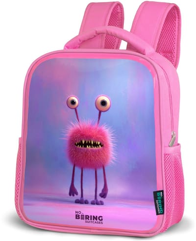 NoBoringSuitcases.com® - Rugzak roze - Schooltas meisjes - Roze harig monster met grote ogen - Kinder rugtas meisje - Boekentas kind - Kinderrugzak voor school - Schoolrugzak