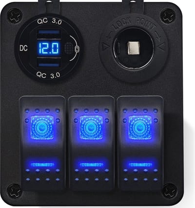 ProRide Schakelpaneel 12V voor Auto/Boot - USB Lader 2 Poorten met Sigaretten stopcontact - QC3.0 - DS2120B - 3 schakelaars