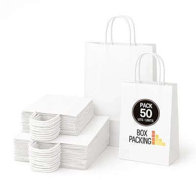 Dailygoods- Papieren Tasjes 50 Stuks - Witte Draagtasjes - Kraft Tassen - Groot (32x24x11 cm) - Klein (24x18x8 cm) - Stevig 115 g/m² - Draagtas