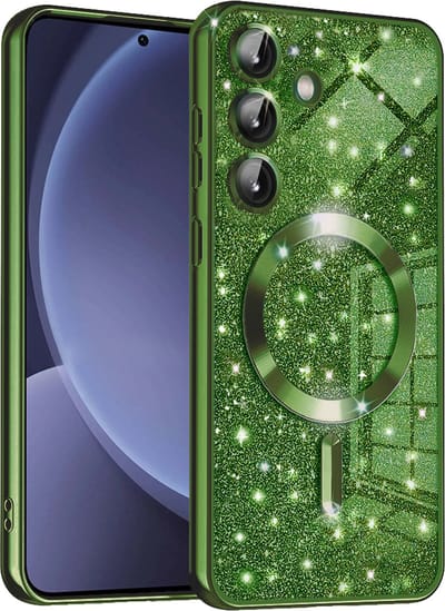 Hoesje geschikt voor Samsung Galaxy S25 Plus - Techsuit Luxury Glitter Back Cover - Geschikt voor MagSafe - Donkergroen