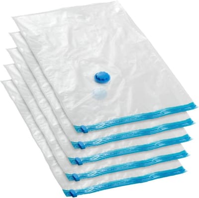 tectake® Vacuümzakken Set – 5 Stuks S (40 x 60 cm) – Plaatsbesparend, Herbruikbaar met In- en Uitlaatventiel – Voor Beddengoed, Kleding en Reizen