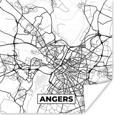 Poster Stadskaart - Plattegrond - Angers - Kaart - Frankrijk - Zwart wit - 100x100 cm XXL