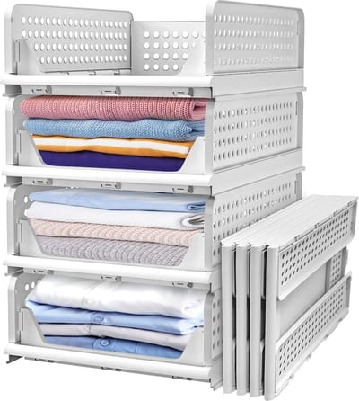 CALIYO Kast Organizer - Kleding Opberger - 4 verdieping stapelbare opvouwbare opbergdozen voor kledingkast organizer - 33.3 x 42.5 x 56.8 cm