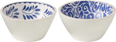 J-Line kom Bloemen - hout - blauw/wit - medium - 2 stuks