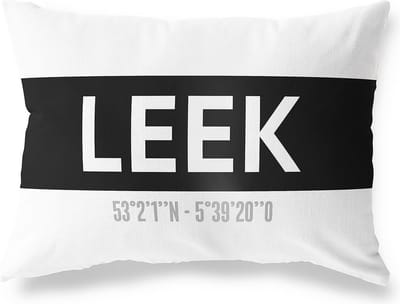 Tuinkussen LEEK - GRONINGEN met coördinaten - Buitenkussen - Bootkussen - Weerbestendig - Jouw Plaats - Studio216 - Modern - Zwart-Wit - 50x30cm