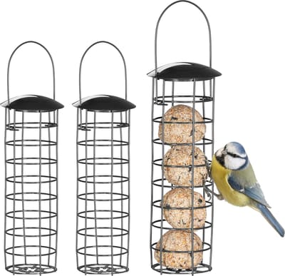 3x vetbolhouder met dak - mezenbolhouder kleine vogels - vetbollenautomaat zwart